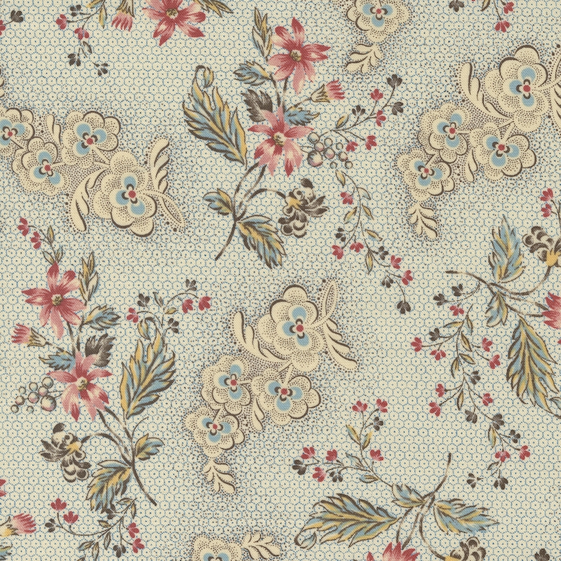 Kate's Garden Gate 1830-1860 Floral on Blue Hexagons 31641-16