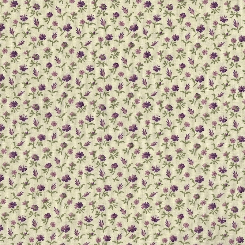 Purple Passion Cream Garden Flowers cotton quilt fabric