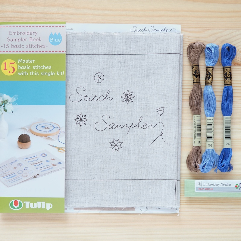 Tulip Embroidery Sampler Book, Blue