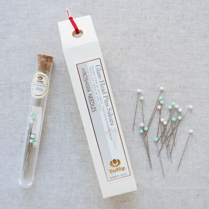 Tulip Hiroshima pins Sakura green glass heads
