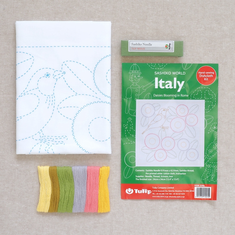 Tulip Sashiko Kit, Italy - Daisies Blooming in Rome
