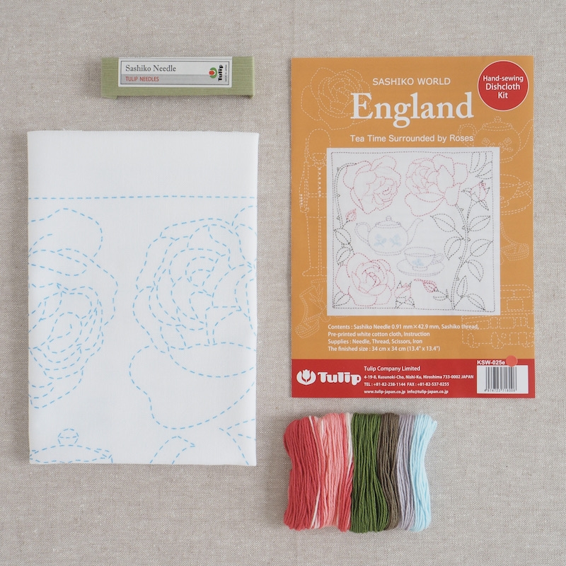 Tulip Sashiko Kit, England - Tea Time Surrounded By Roses